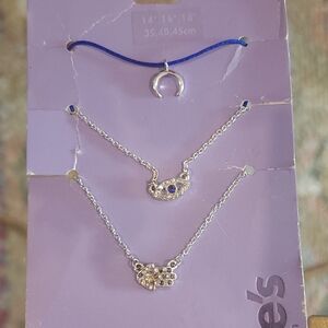 Claire's Silver and Blue Evil Eye Hand Necklace Set New